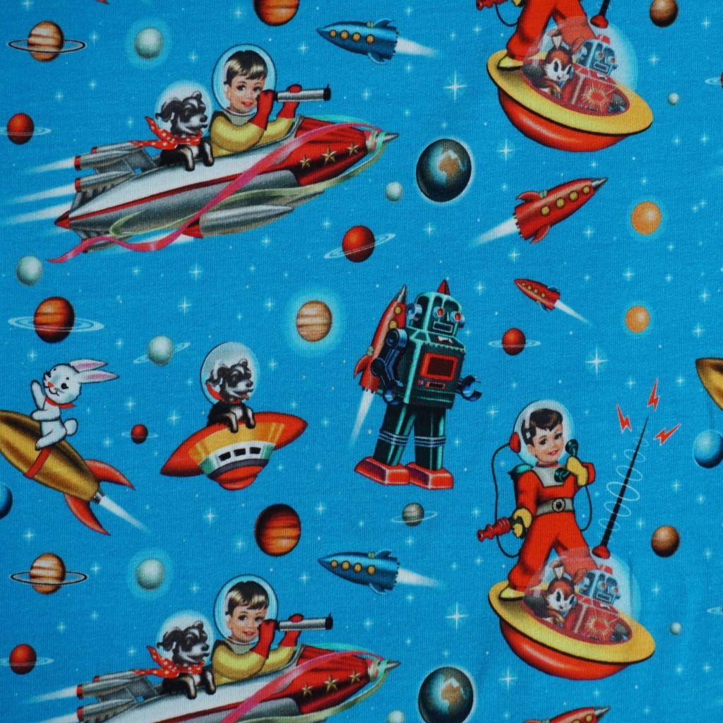 French Terry Kinder Retro Spacemotive türkisblau